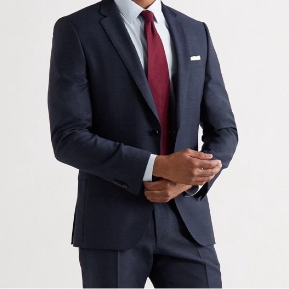 Hugo Boss Huge6/Genius5 Slim Fit Blue Virgin Wool Two Button Suit Jacket Sz 38S